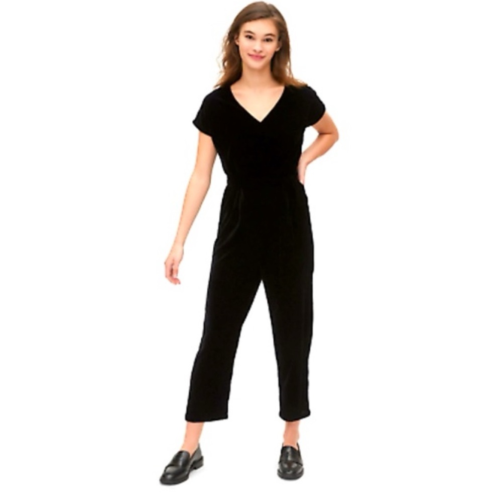 GAP Black Velvet Velour V-Neck Jumpsuit Women’s Plus Size 14